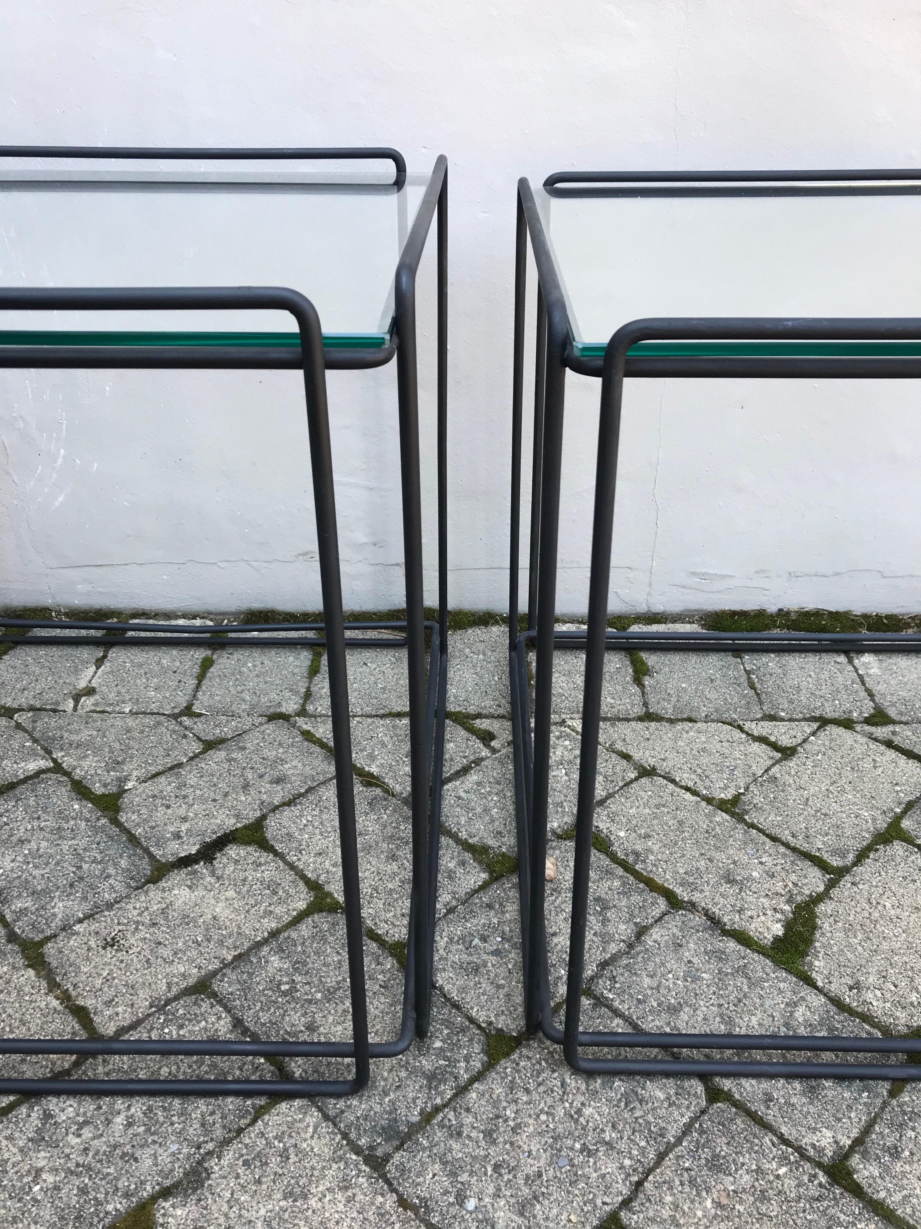 Late 20th Century Pair of Mid-Century Modern Metal and Glass Side Tables by Max Sauze, 1970s