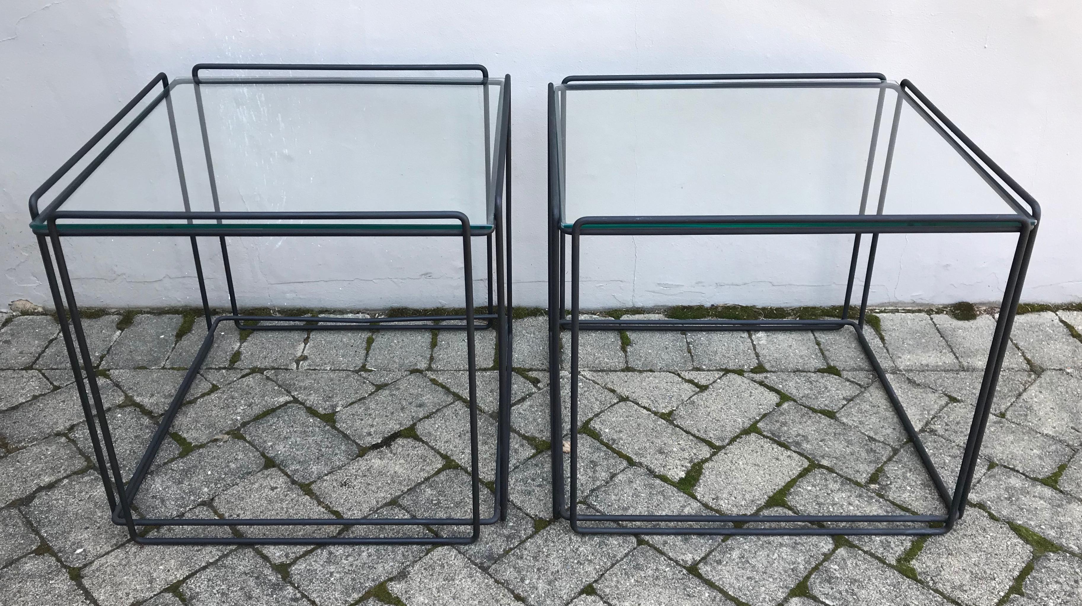 Pair of Mid-Century Modern Metal and Glass Side Tables by Max Sauze, 1970s 1