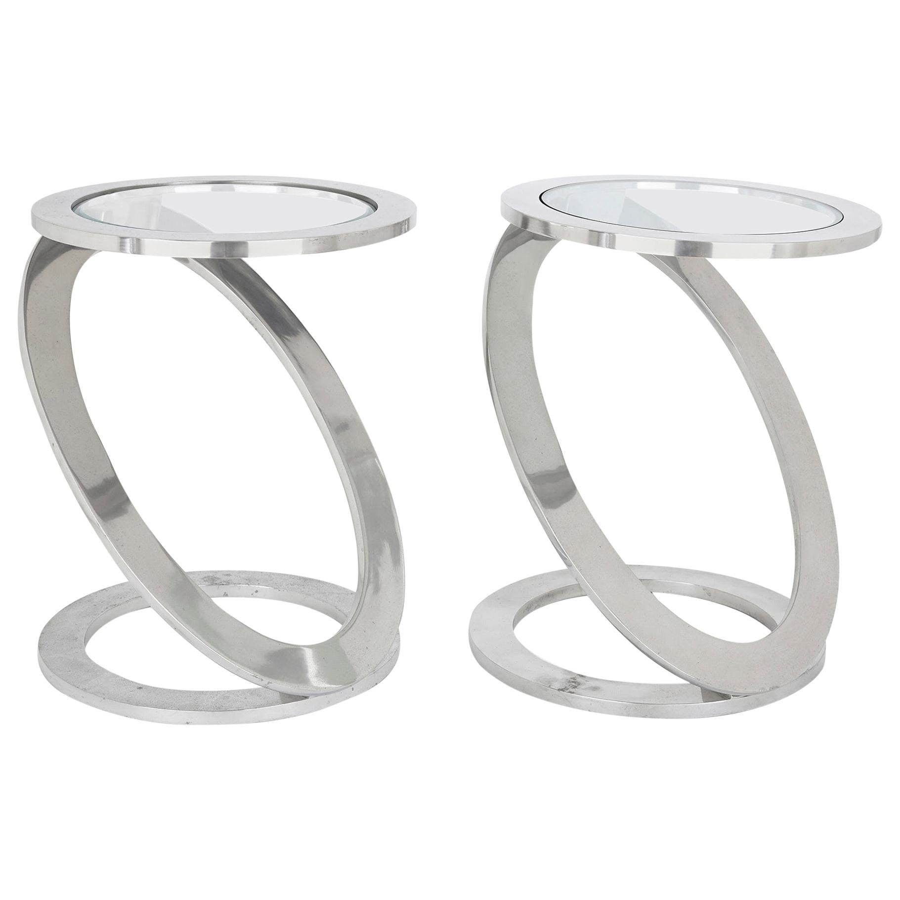 Pair of Mid-Century Modern Metallic Chrome Side Tables For Sale