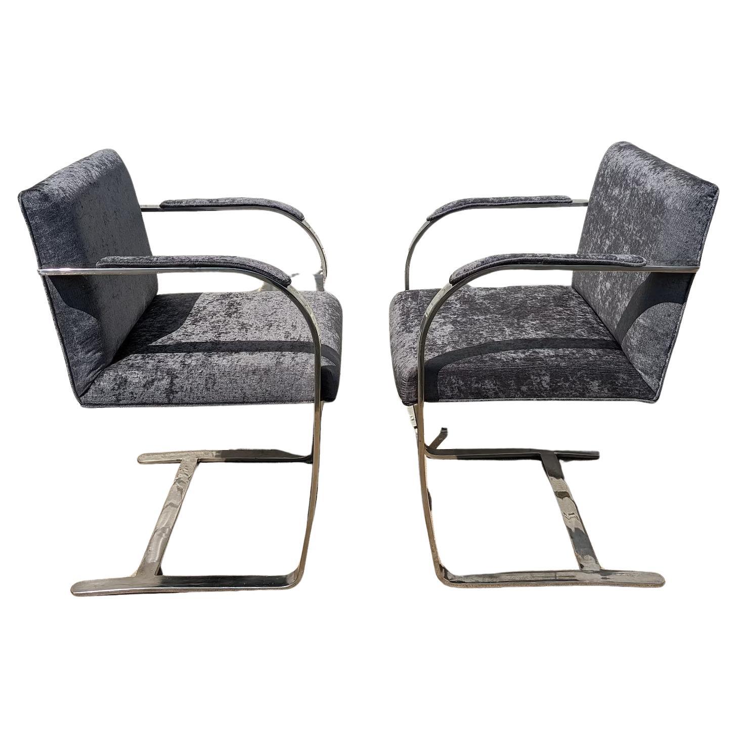 Pair of Mid Century Modern Mies Van Der Rohe Flatbar Chairs For Sale