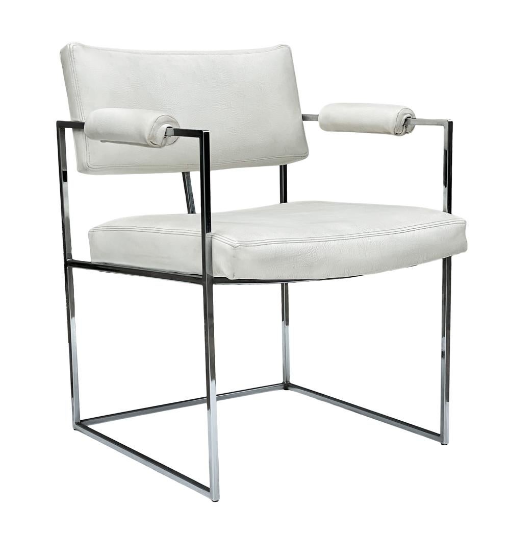 Pair of Mid-Century Modern Milo Baughman Armchairs or Side Chairs in White For Sale 4
