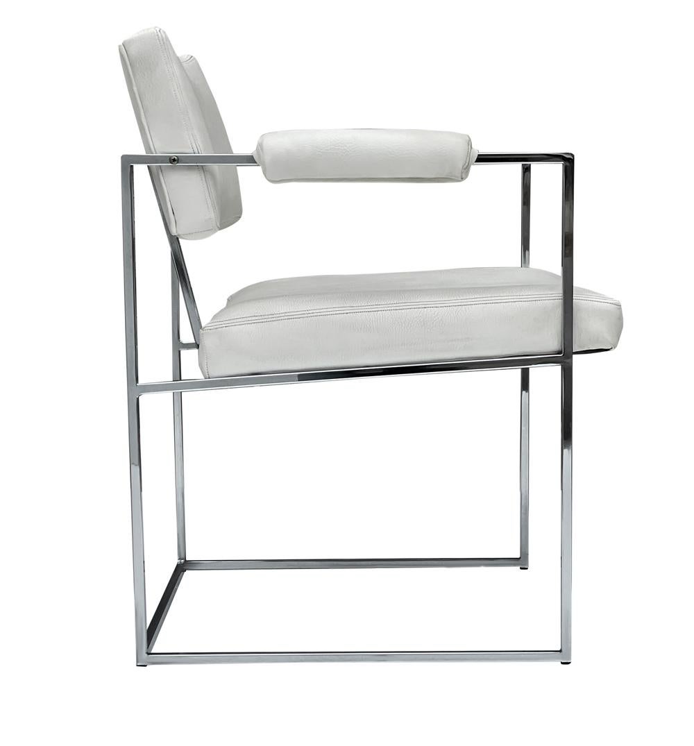 Naugahyde Pair of Mid-Century Modern Milo Baughman Armchairs or Side Chairs in White For Sale