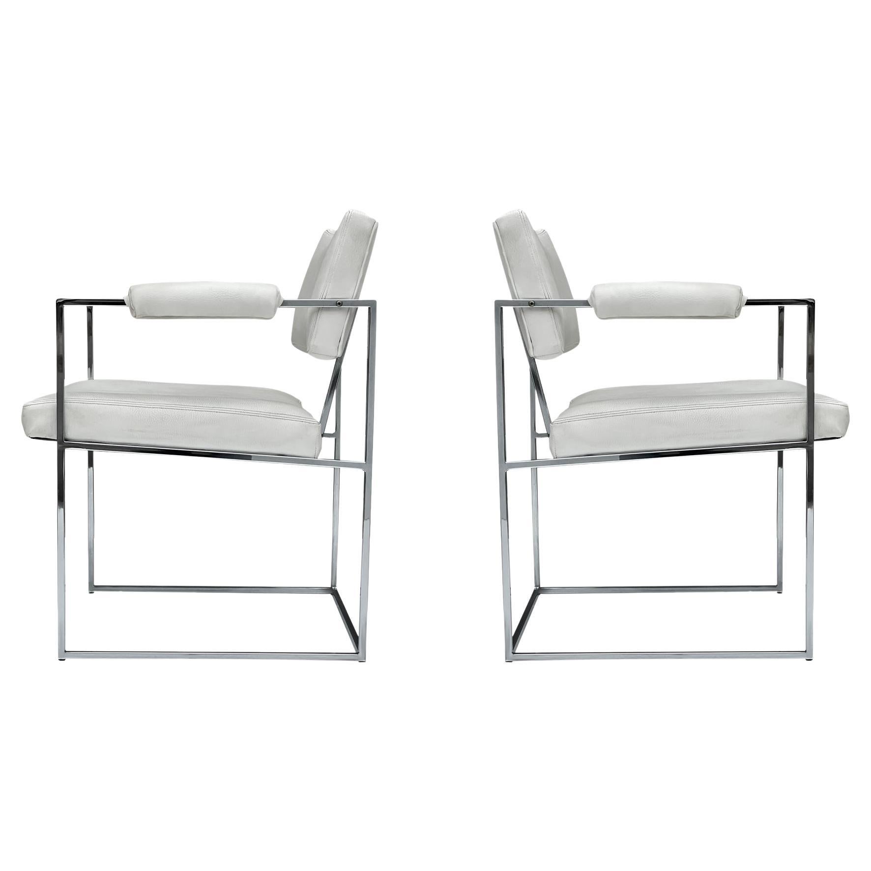 Pair of Mid-Century Modern Milo Baughman Armchairs or Side Chairs in White