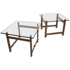 Pair of Mid-Century Modern Milo Baughman Chrome & Glass End Tables