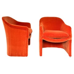 Pair of mid century modern Milo Baughman for Thayer Coggin barrel dining chairs