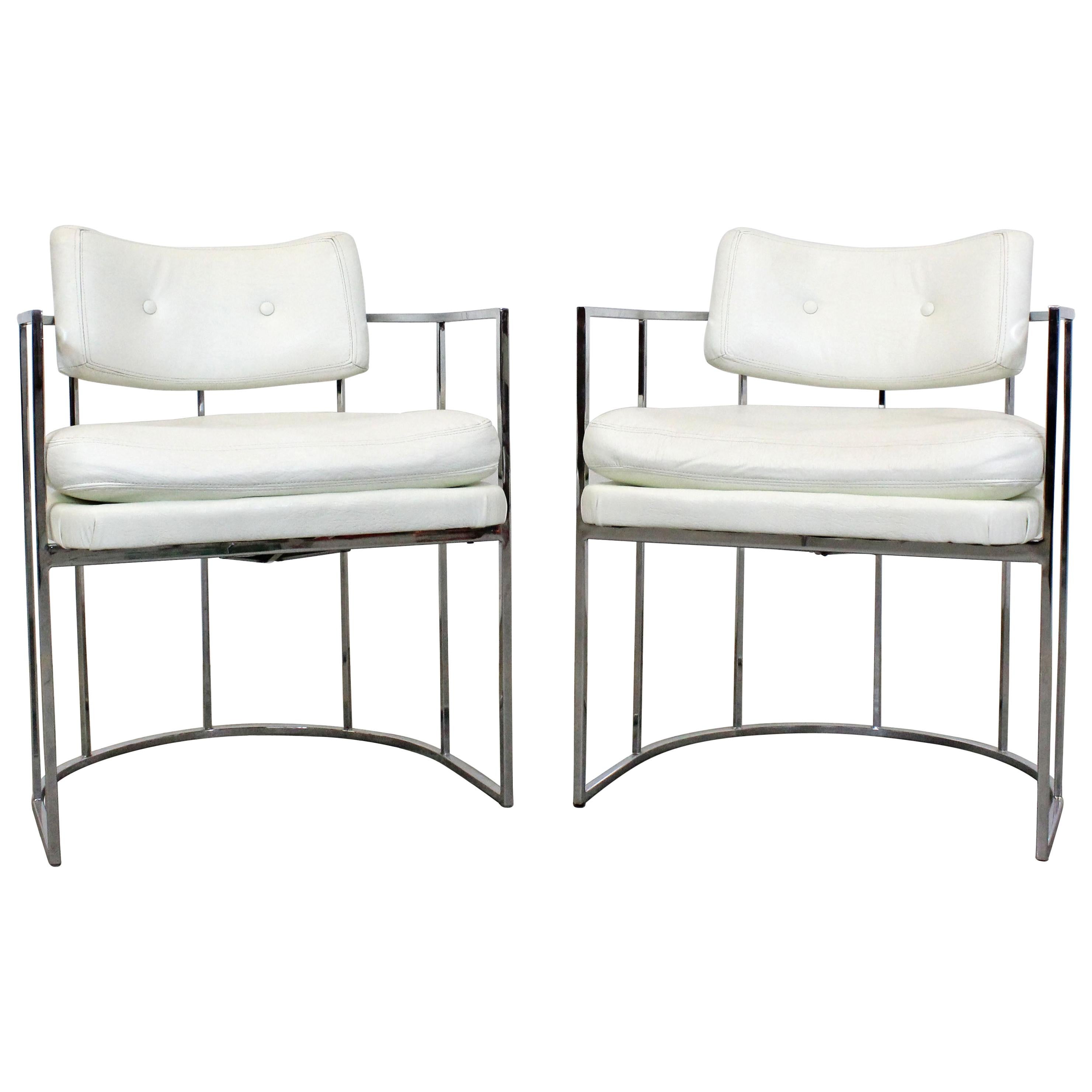 Pair of Mid-Century Modern Milo Baughman for Thayer Coggin Chrome Dining Chairs