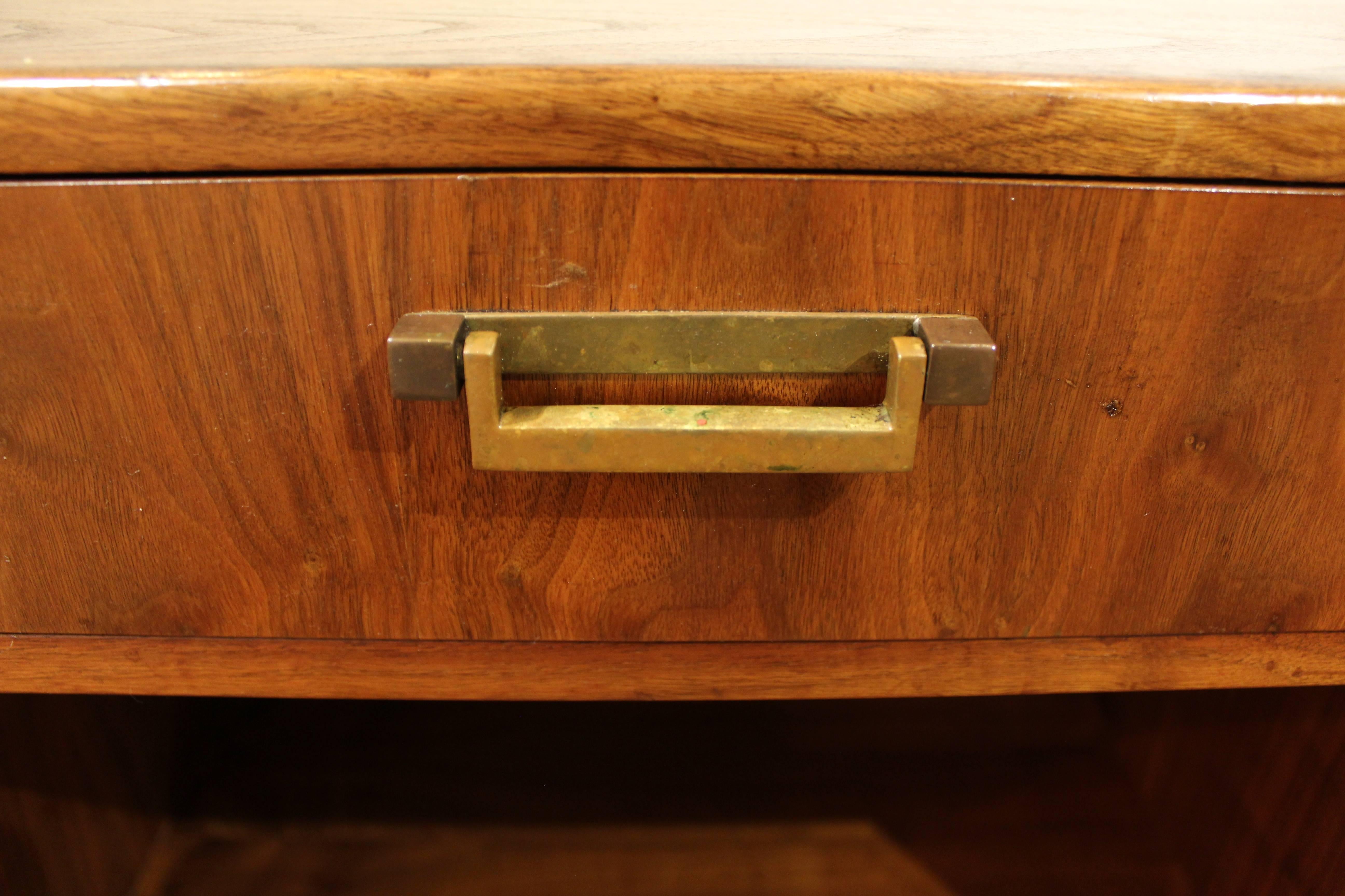 Brass Pair of Mid-Century Modern Milo Baughman Founders Walnut Burl Nightstands