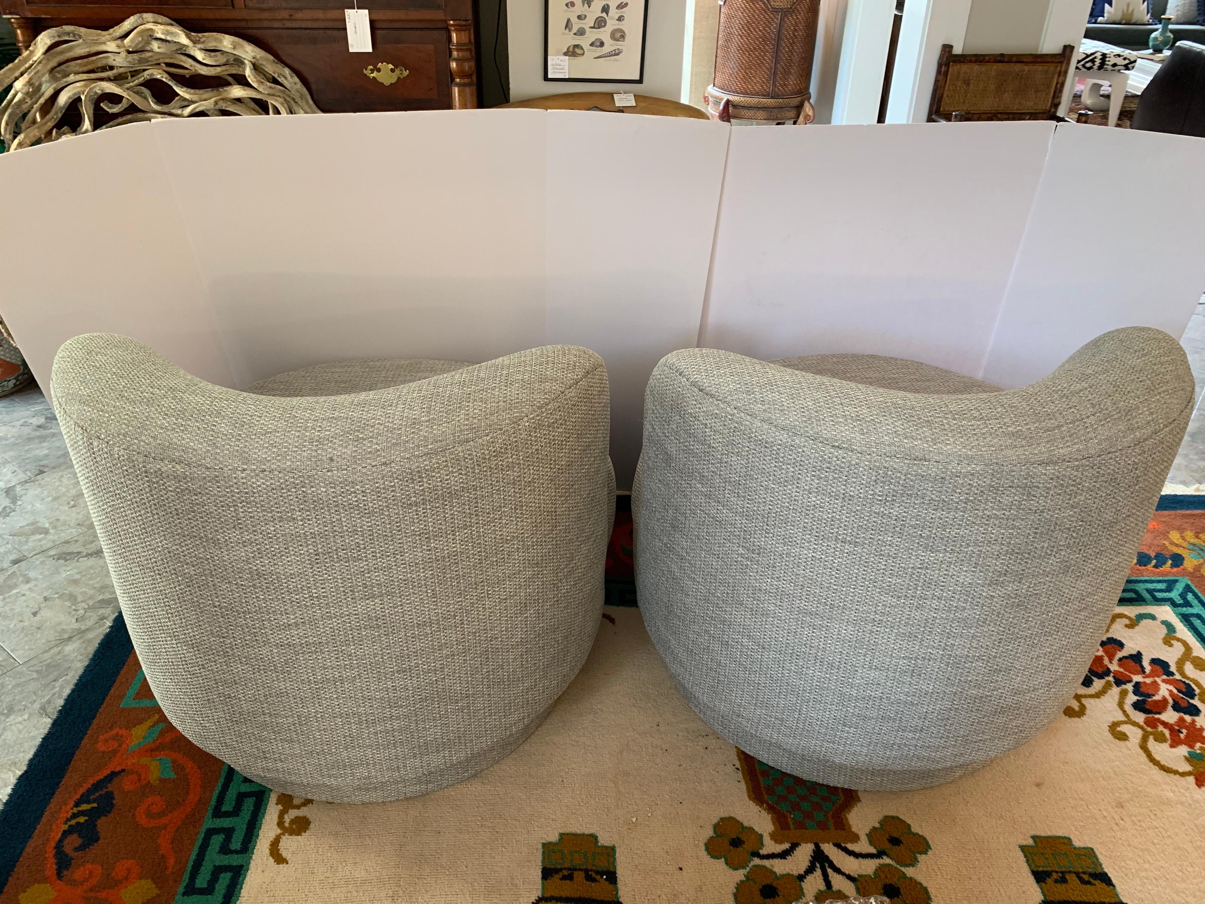 Pair of Mid-Century Modern Gray Swivel Chairs 1