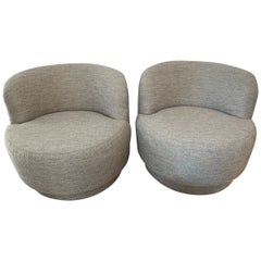 Pair of Mid-Century Modern Gray Swivel Chairs