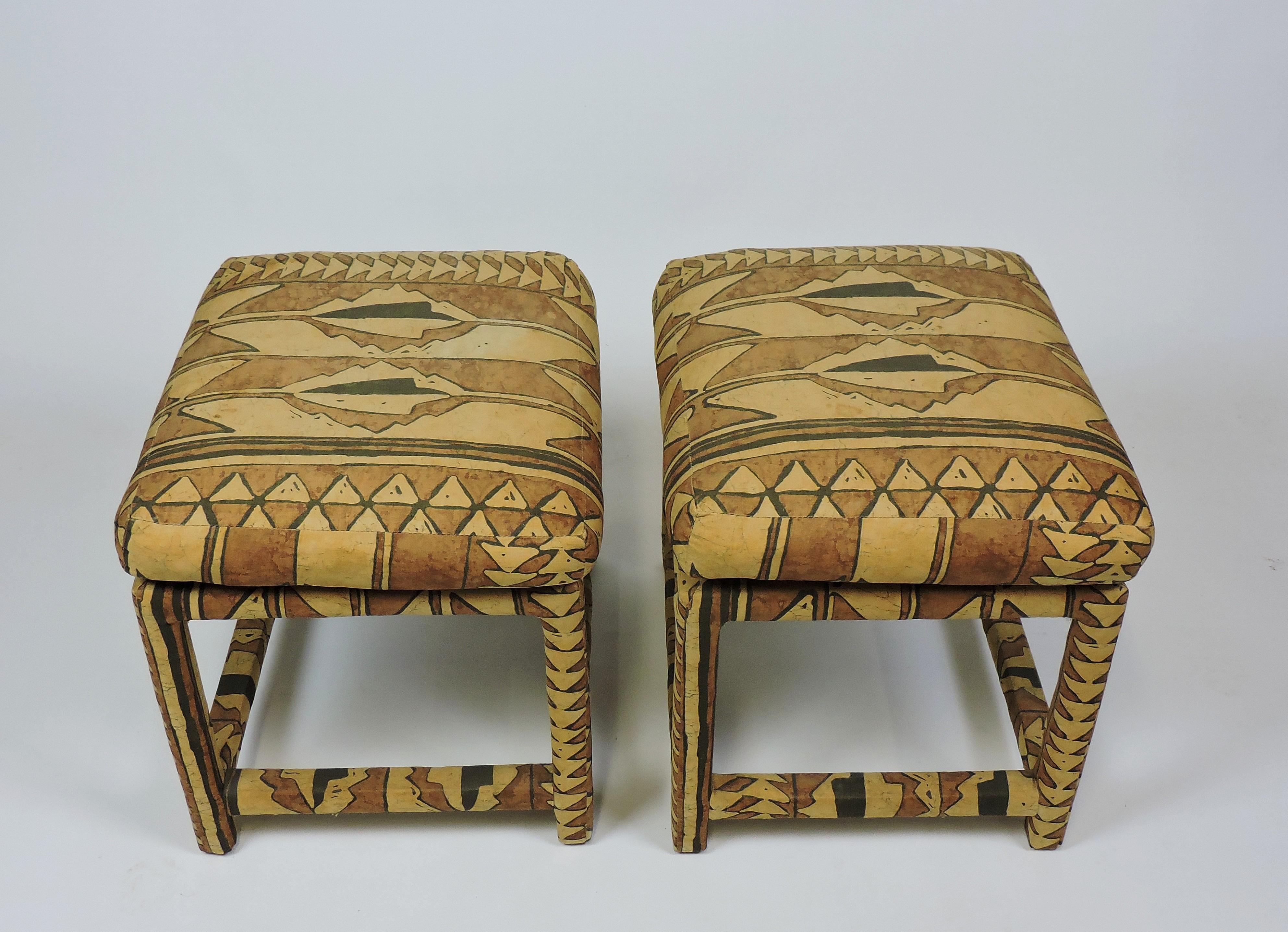 Great pair of benches or ottomans designed by Milo Baughman and manufactured by Thayer Coggin. These are a Classic Parsons style look and have the original upholstery and tags.