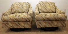 Pair of Mid-Century Modern Milo Baughman Selig Geometric Swivel Club Chairs