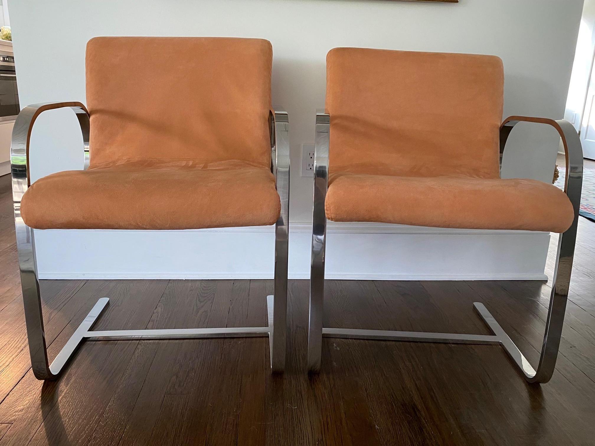 Pair of Mid Century Modern Milo Baughman Style Chrome & Ultrasuede Club Chairs For Sale 8