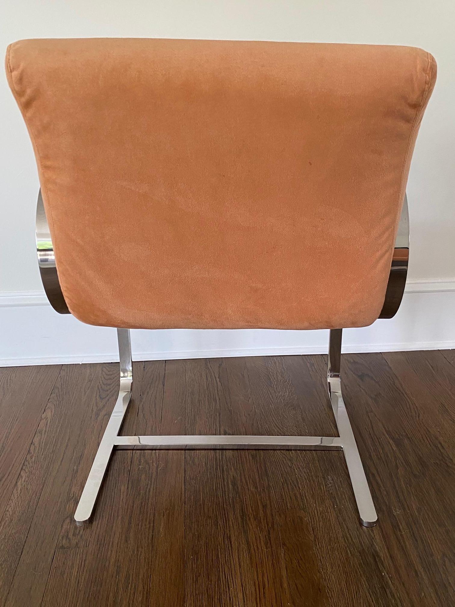 Mid-Century Modern Pair of Mid Century Modern Milo Baughman Style Chrome & Ultrasuede Club Chairs For Sale