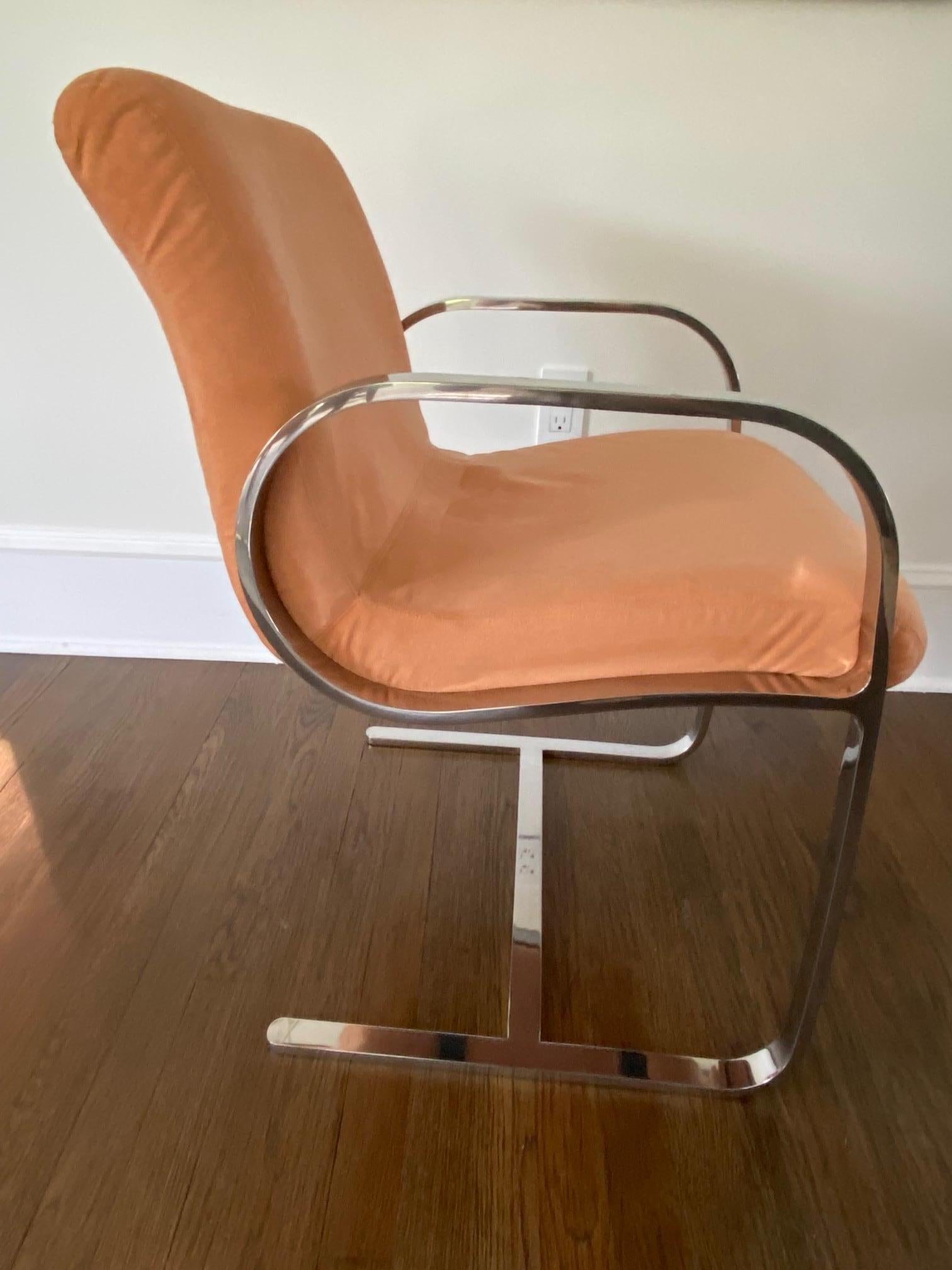 American Pair of Mid Century Modern Milo Baughman Style Chrome & Ultrasuede Club Chairs For Sale