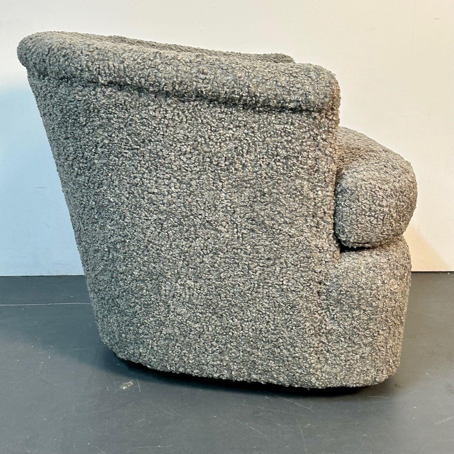 Pair of Mid-Century Modern Milo Baughman Style Grey Boucle Swivel Chairs 4