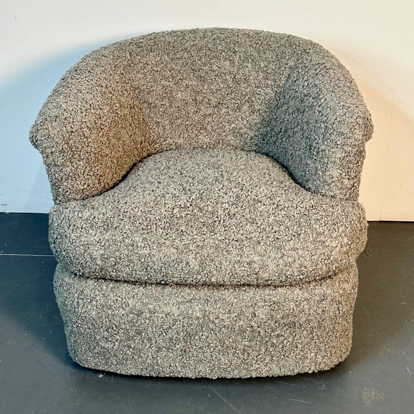 Bouclé Pair of Mid-Century Modern Milo Baughman Style Grey Boucle Swivel Chairs