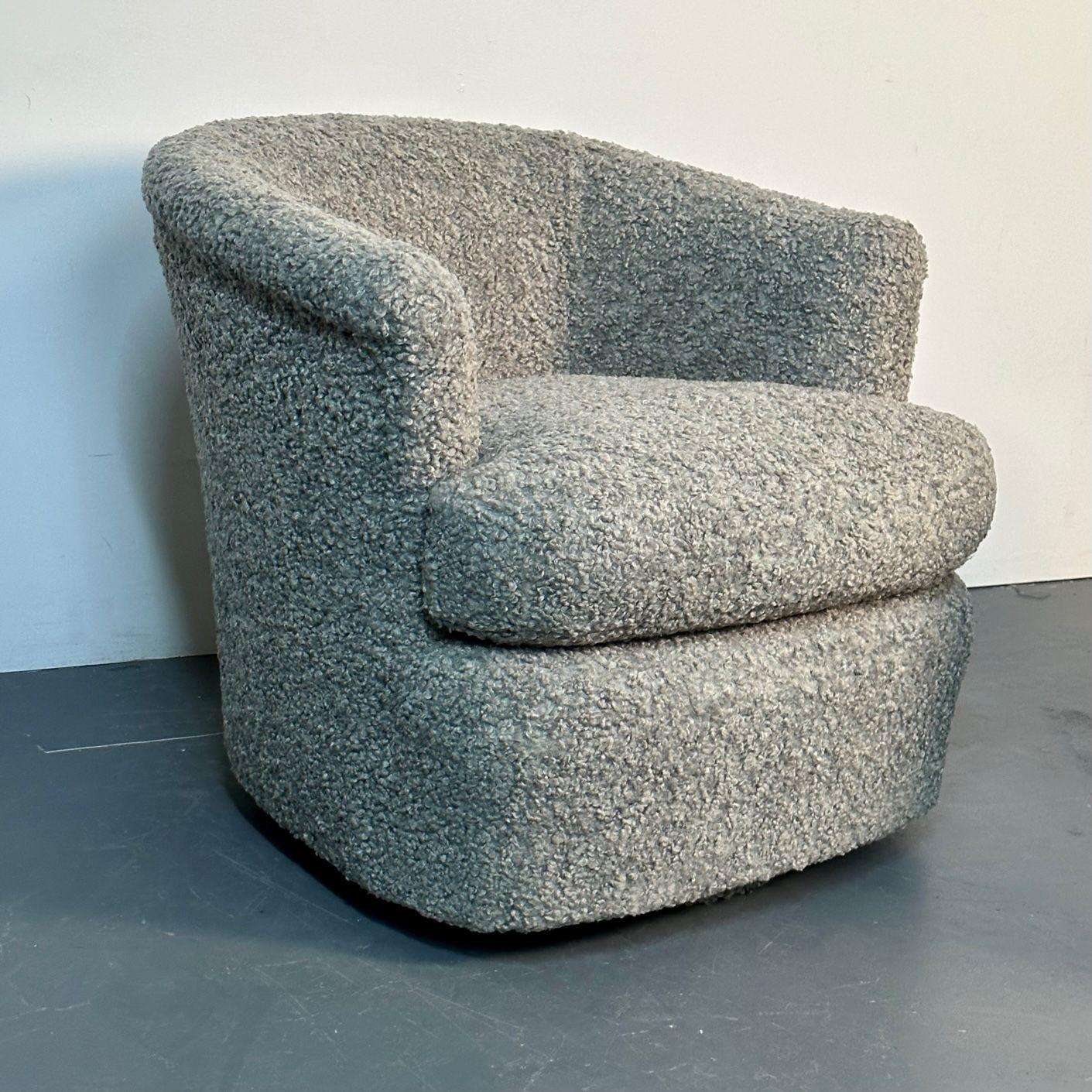 Pair of Mid-Century Modern Milo Baughman Style Grey Boucle Swivel Chairs 1