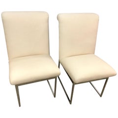 Pair of Mid-Century Modern Milo Baughman Style Heavy Chrome Chairs