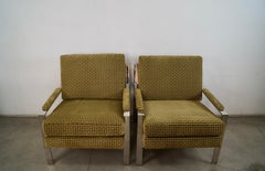 Pair of Mid-Century Modern Milo Baughman Style Lounge Chairs in Cut Velvet