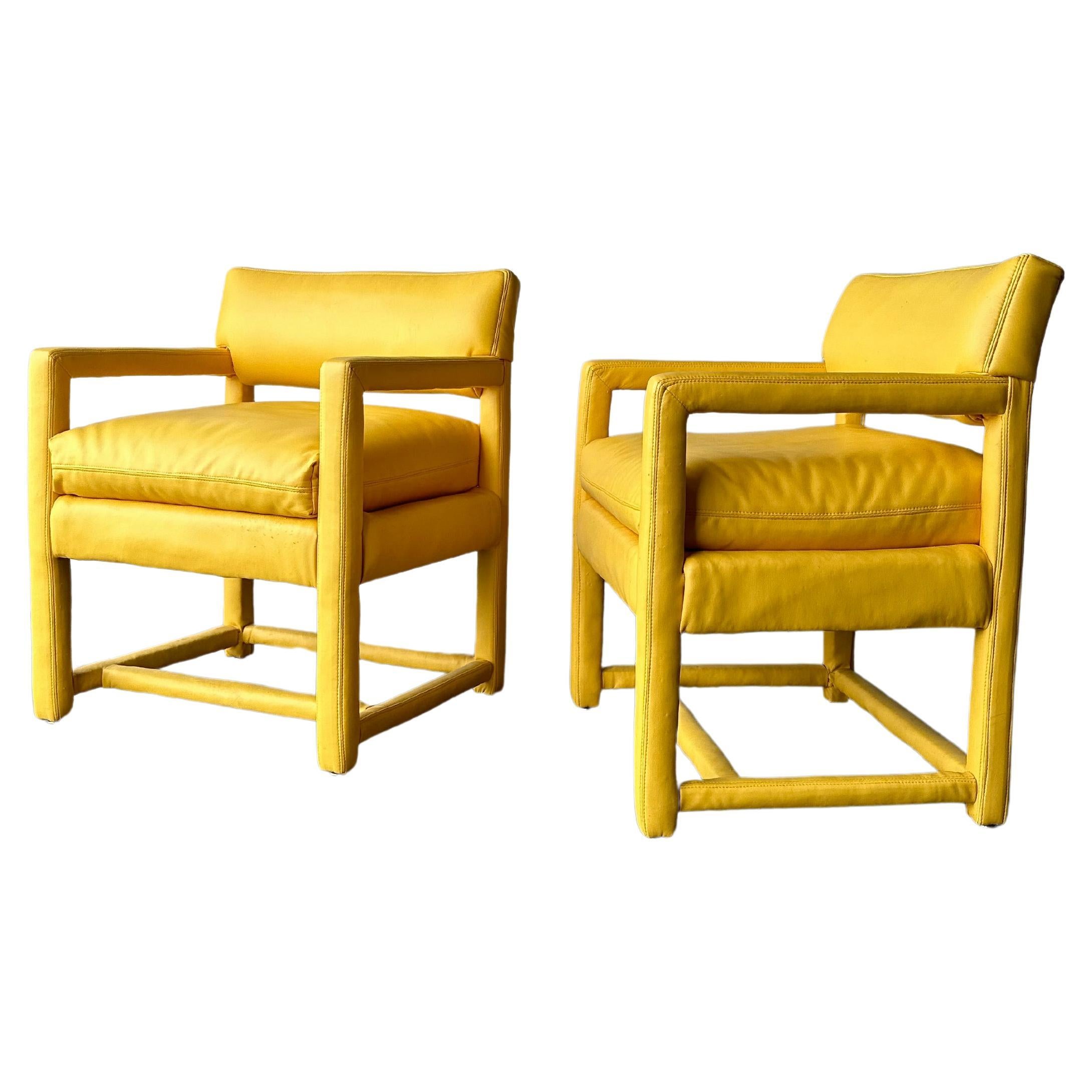 Pair of Mid Century Modern Milo Baughman style Parsons Club Chairs For Sale