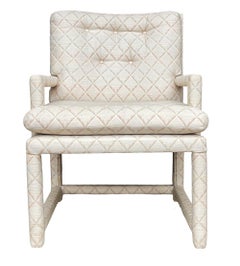 Pair of Mid Century Modern Milo Baughman Style Parsons Lounge Armchairs in Beige