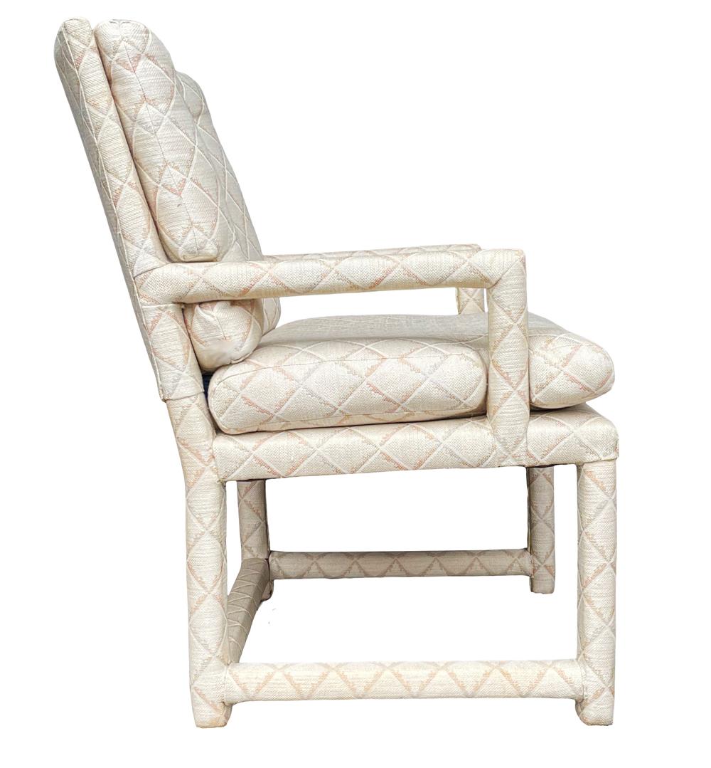 Fin du 20e siècle Paire de fauteuils de salon Parsons beige de style Milo Baughman, mi-siècle moderne en vente