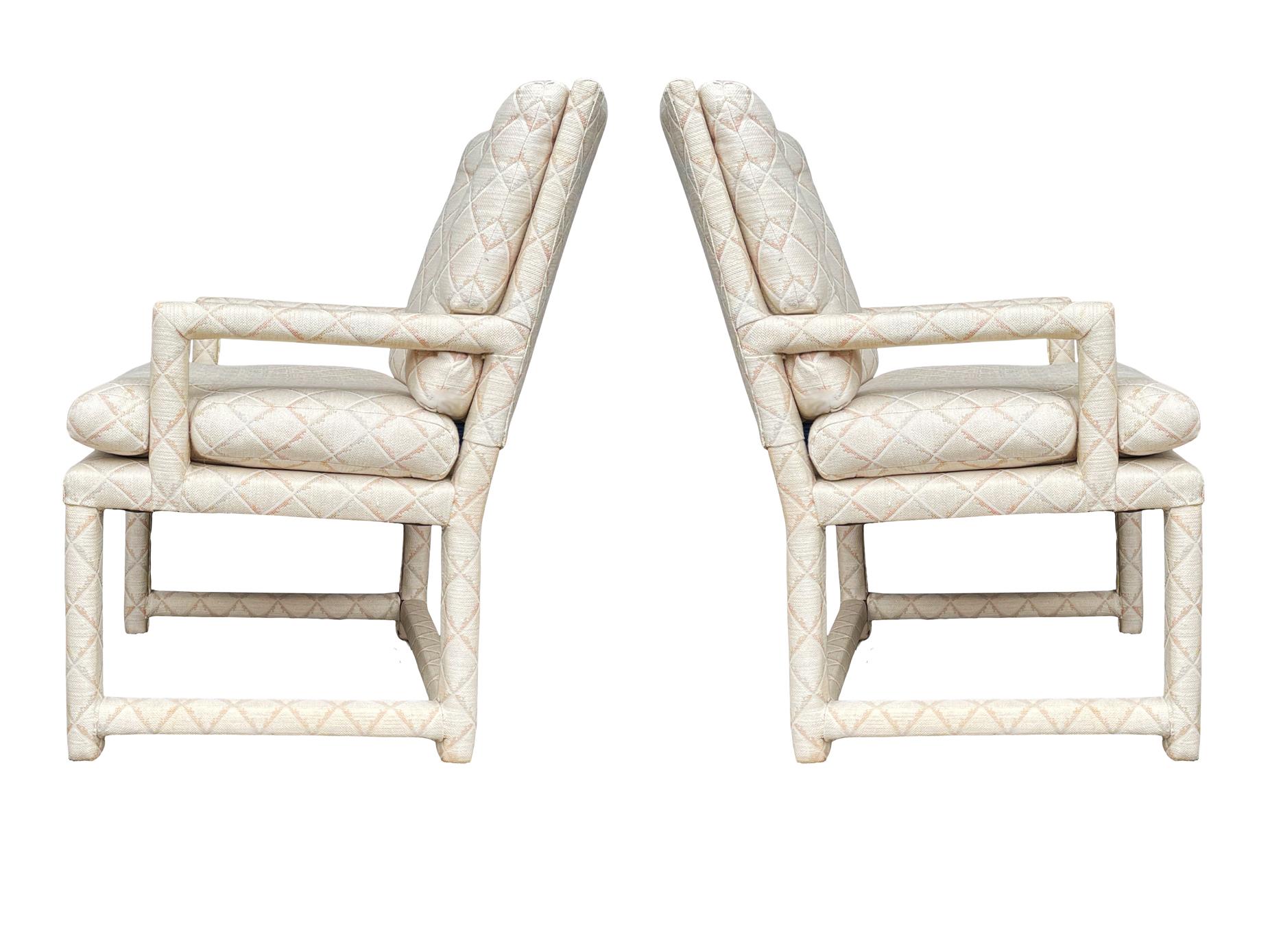 Paire de fauteuils de salon Parsons beige de style Milo Baughman, mi-siècle moderne en vente 2
