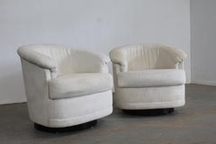 Pair of Mid-Century Modern Milo Baughman Style Swivel Rocker Club Chairs