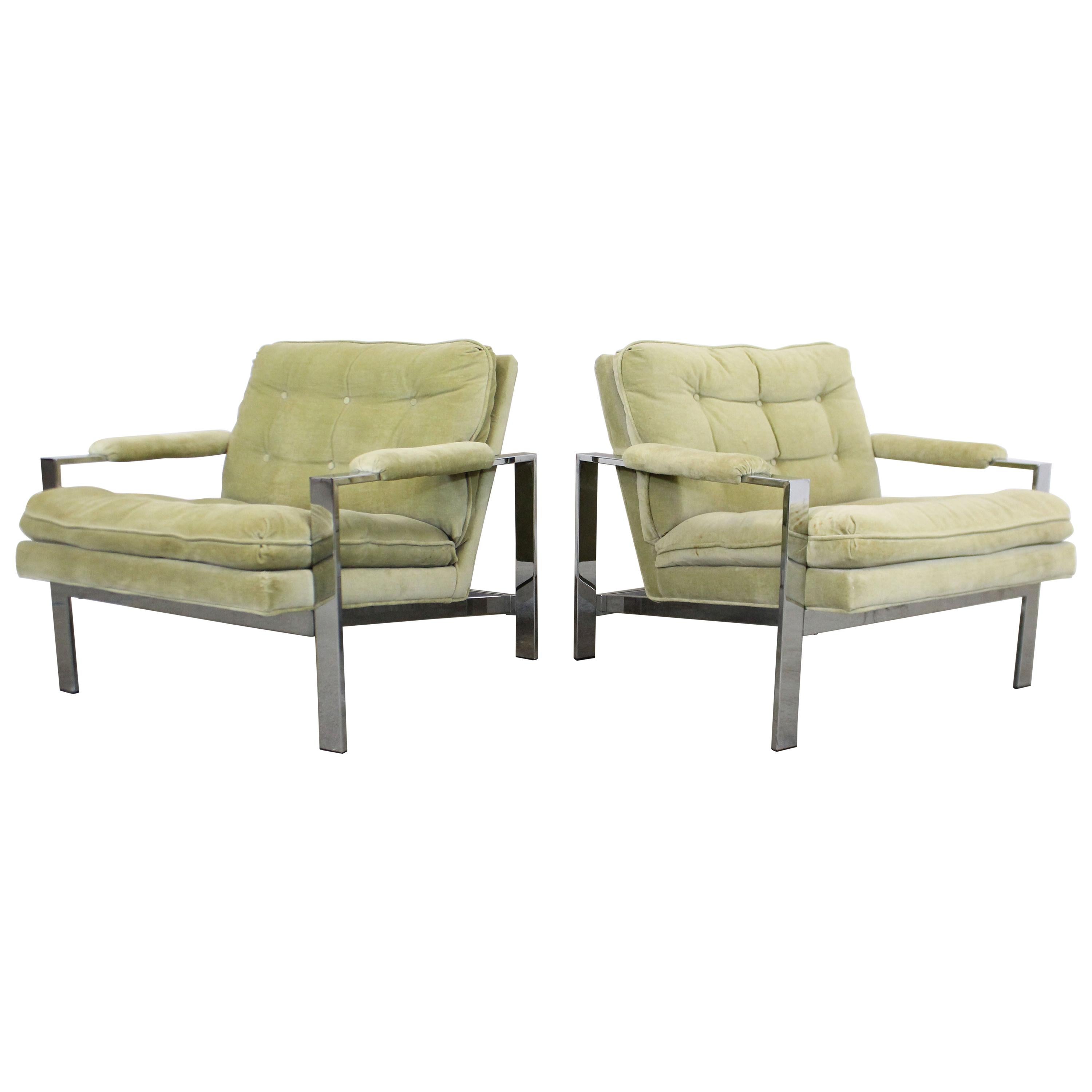 Pair of Mid-Century Modern Milo Baughman Thayer Coggin Chrome Lounge Chairs