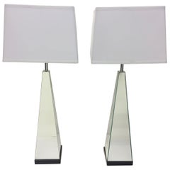 Pair of Mid-Century Modern Mirrored Obelisk Table Lamps