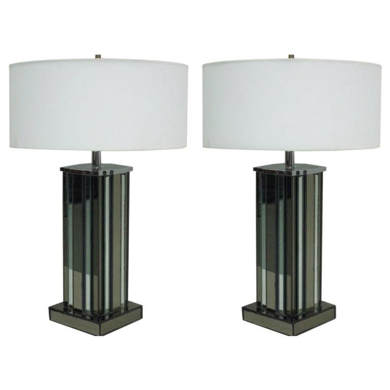 Pair of Mid-Century Modern Mirrored Skyscraper Table Lamps by Paul Frankl For Sale