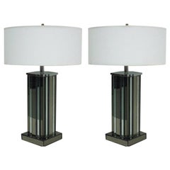 Vintage Pair of Mid-Century Modern Mirrored Skyscraper Table Lamps by Paul Frankl
