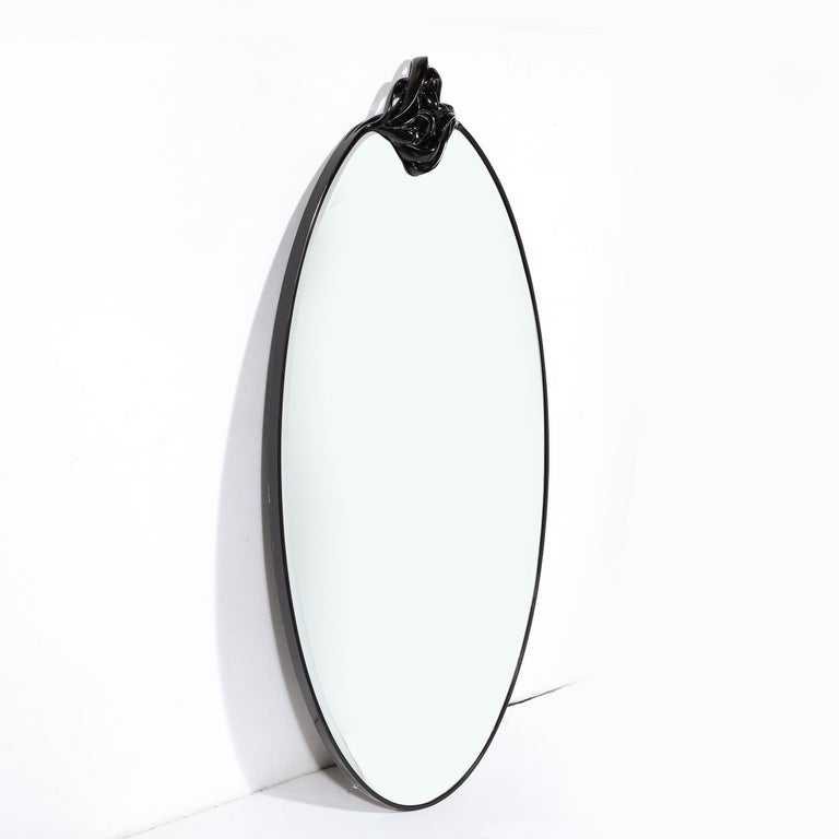 Pair of MidCentury Modern Mirrors in Black Resin W/ Abstract Woven