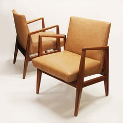Pair of Mid-Century Modern Model C-120 Leather & Walnut Armchairs by Jens Risom