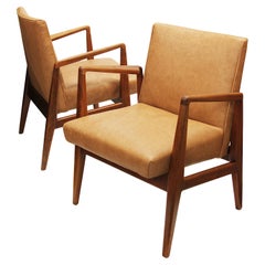 Pair of Mid-Century Modern Model C-120 Leather & Walnut Armchairs by Jens Risom