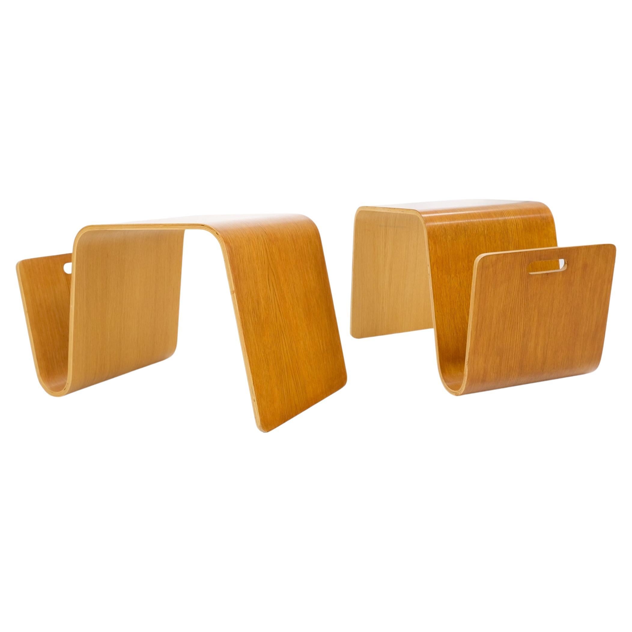 American Pair of Mid-Century Modern Molded Plywood End Tables Magazine Racks Mint! For Sale