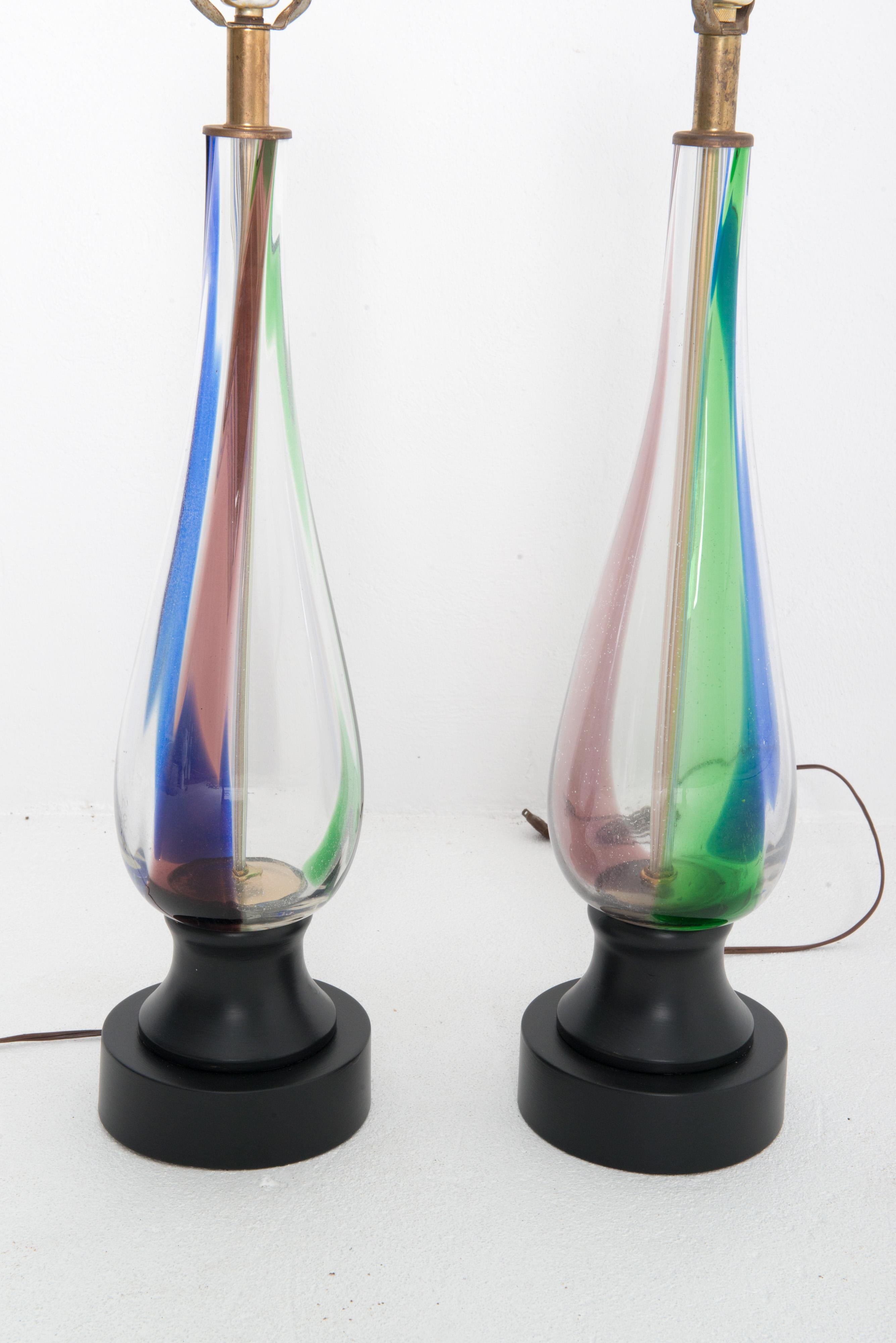 Mid-Century Modern Pair of Mid Century Modern Multi Color Blown Glass Lamps For Sale