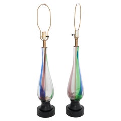 Pair of Mid Century Modern Multi Color Blown Glass Lamps