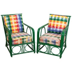 Pair of Mid-Century Modern Multi-Color Upholstered Armchairs
