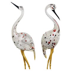 Ein Paar Kraniche aus Murano-Kunstglas und Messing im Mid-Century-Modern-Stil von Licio Zanetti
