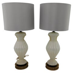 Pair of Mid-Century Modern Murano Art Glass Table Lamps with Gold Flakes