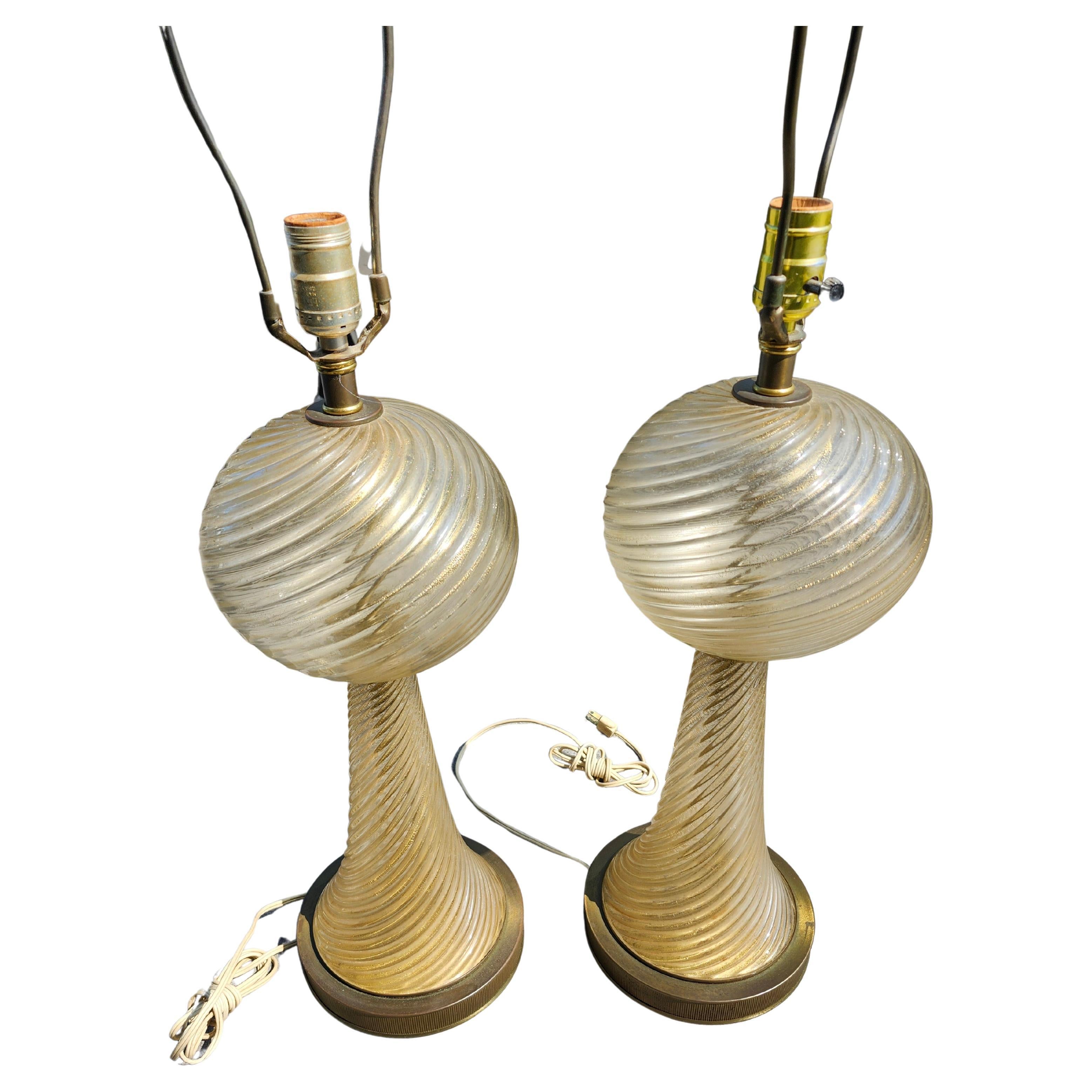 Pair of Mid Century Modern Murano Barovier & Toso Table Lamps In Good Condition In Port Jervis, NY