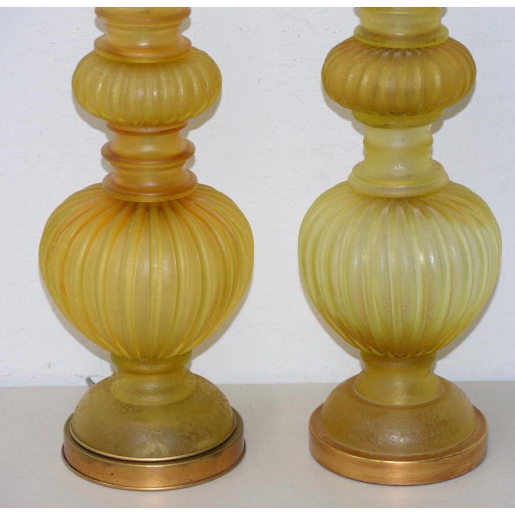 Mid-Century Modern Paire de lampes de table en verre ambré Marbro Seguso Murano 