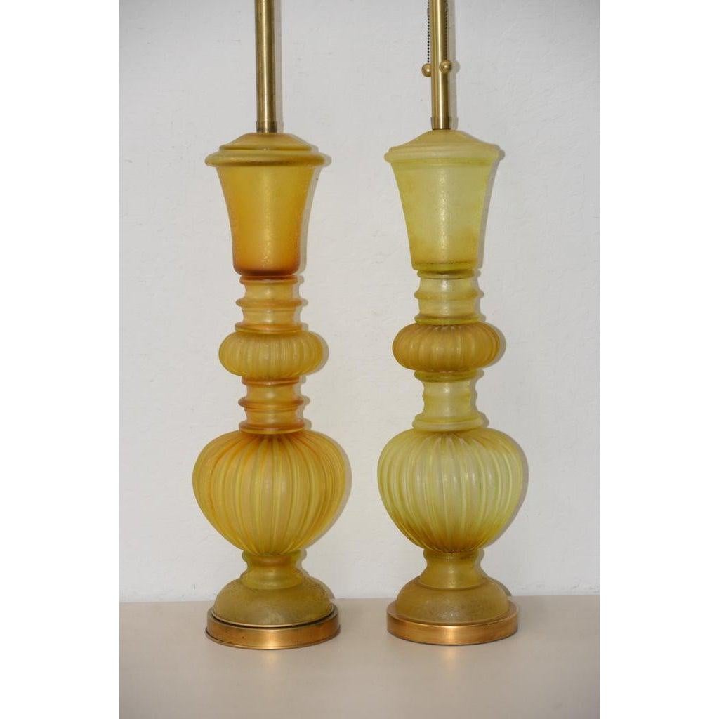 italien Paire de lampes de table en verre ambré Marbro Seguso Murano 