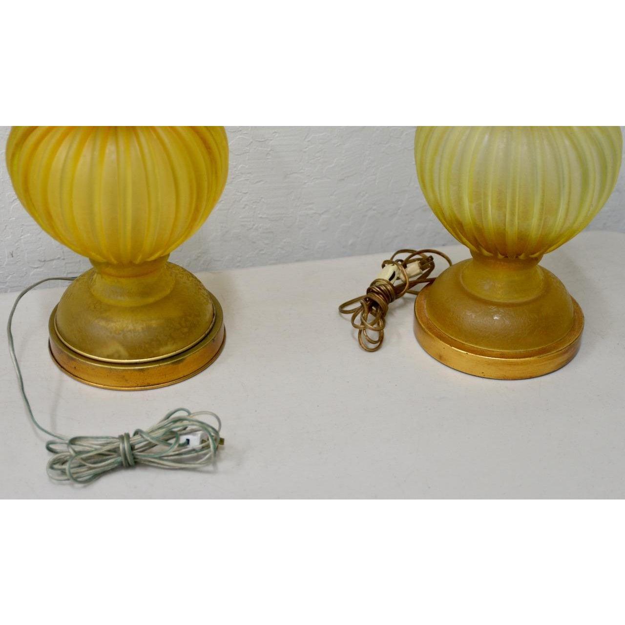 Paire de lampes de table en verre ambré Marbro Seguso Murano 