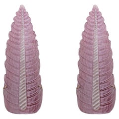 Pair of Mid-Century Modern Murano Glass Amethyst Pink Big Leafs Sconces