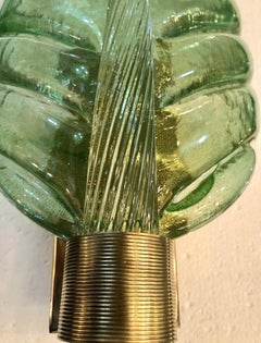 Pair of Mid-Century Modern Murano Glass & Brass Leaf Sconces by Barovier e Toso