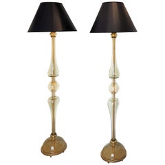 Pair of Mid-Century Modern Murano Glass Floor Lamps by Seguso, Italy, 1970s