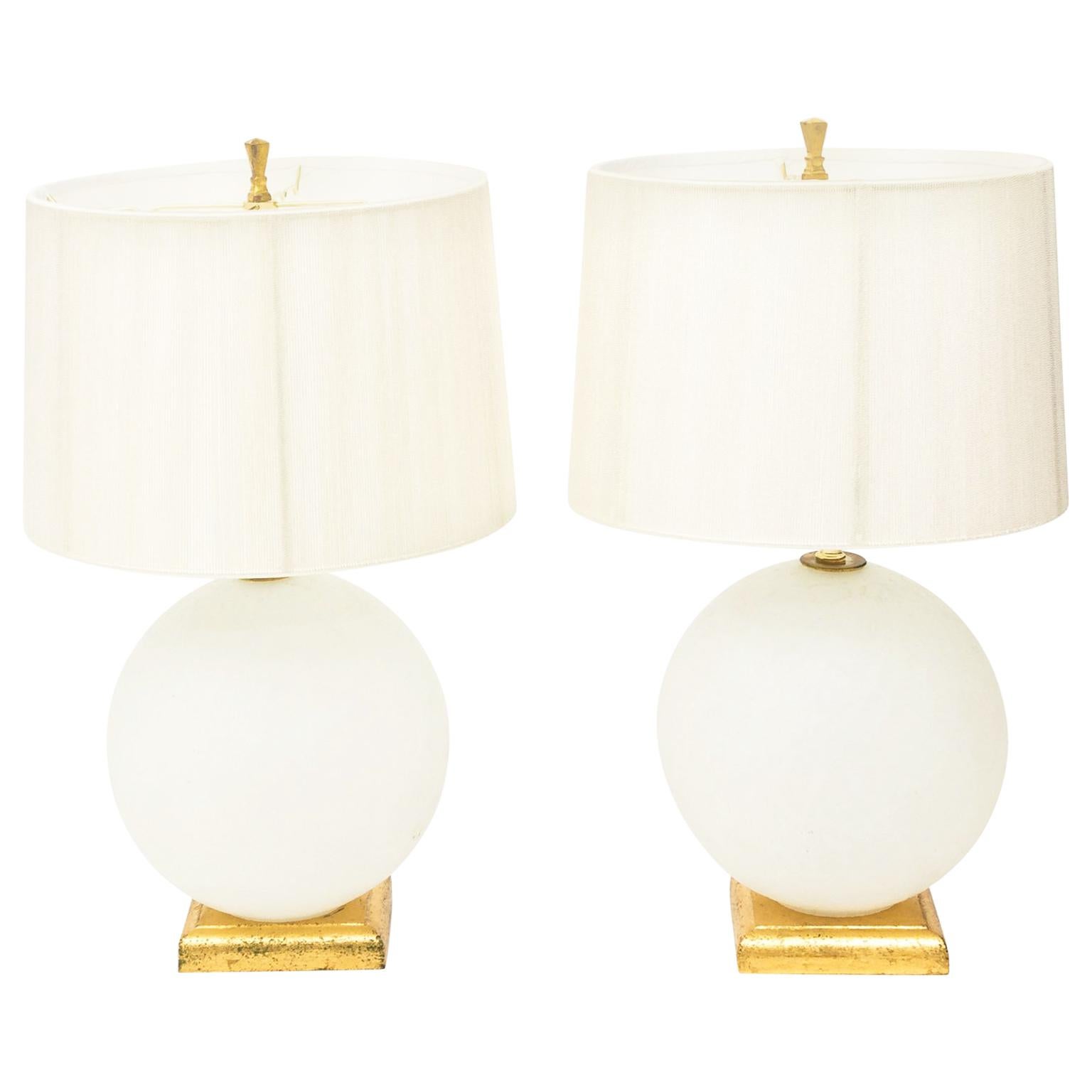Pair of Mid-Century Modern Murano Glass Globe Lamps