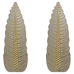 Pair of Mid-Century Modern Murano Glass Gold Yellow Big Leafs Sconces